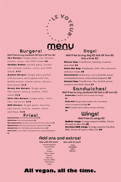 Le Voyeur Menu and Prices